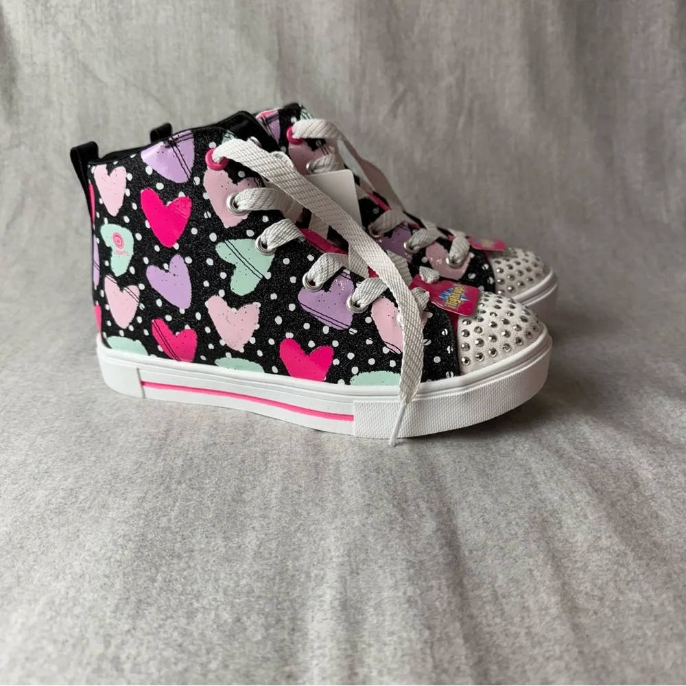 Skechers Lights Twinkle Sparks Spotty ‎ Hearts Kids High-Top Sneakers